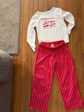 Cat and jack size 6/7  White Long-Sleeve Top & Red Striped Pajama Pants Set